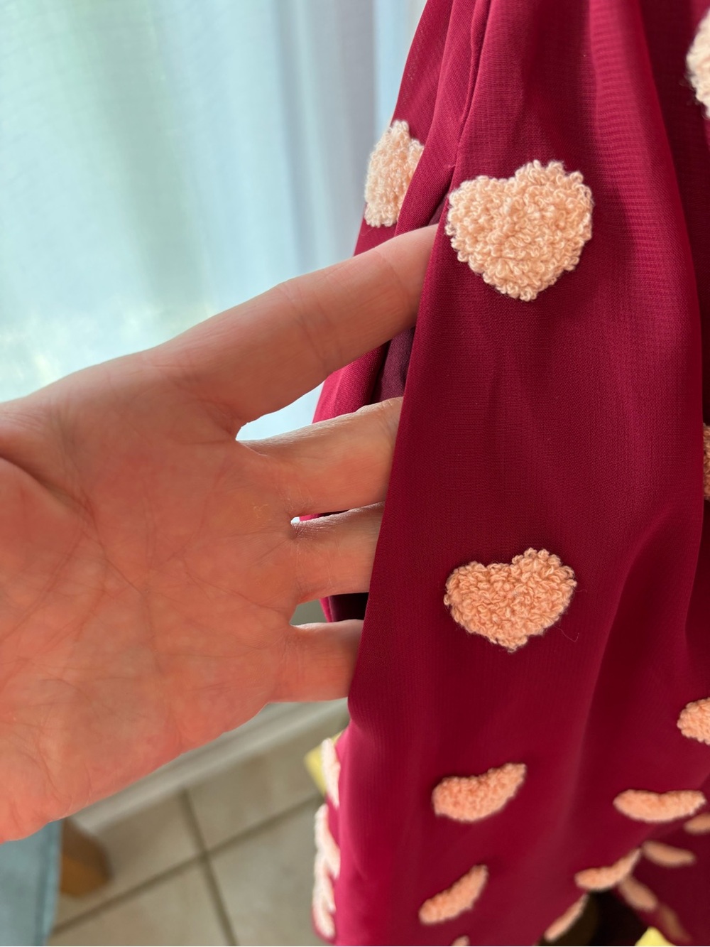 ModCloth Wine Red Dress with Pink Heart Details - Picture 3 of 9